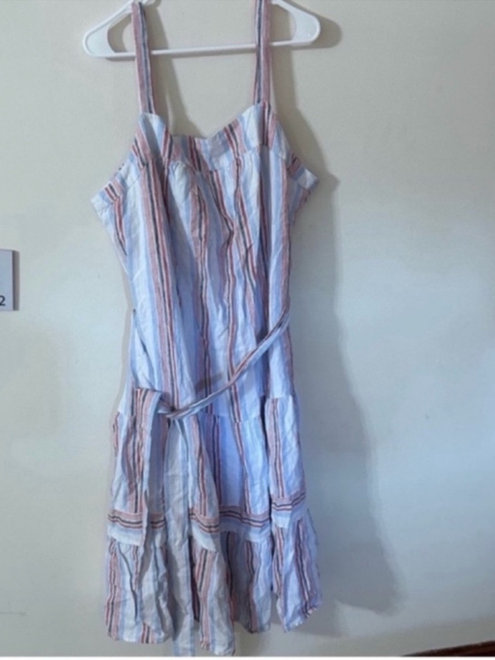 NWT Crown & Ivy Size 2x Striped Blue and Pink Midi Sundress with Tie Waist